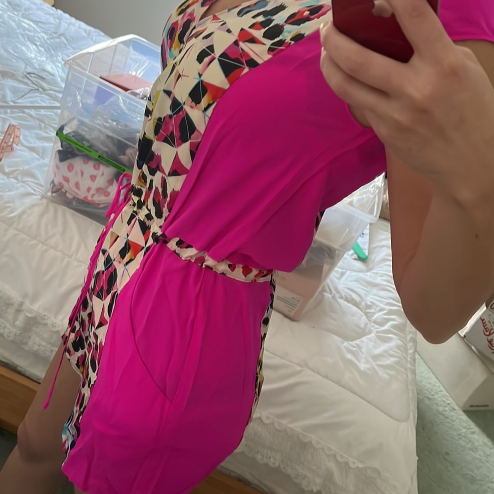 Charlie Jade Leopard & Hot Pink Short-Sleeved Romper